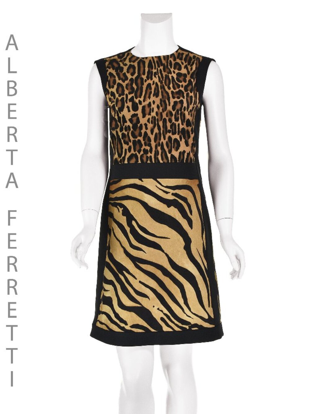 ALBERTA FERRETTI Animal Print A-Line Faux Suede Dress, SIZE 4